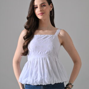 White Sleeveless Bubble Hem Top